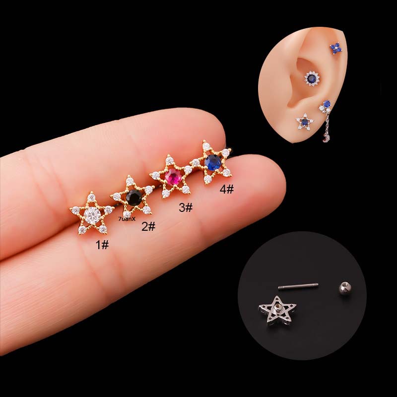 1 Khuyên Tai Hình Ngôi Sao Rỗng Bằng Thép Phẫu Thuật 20G