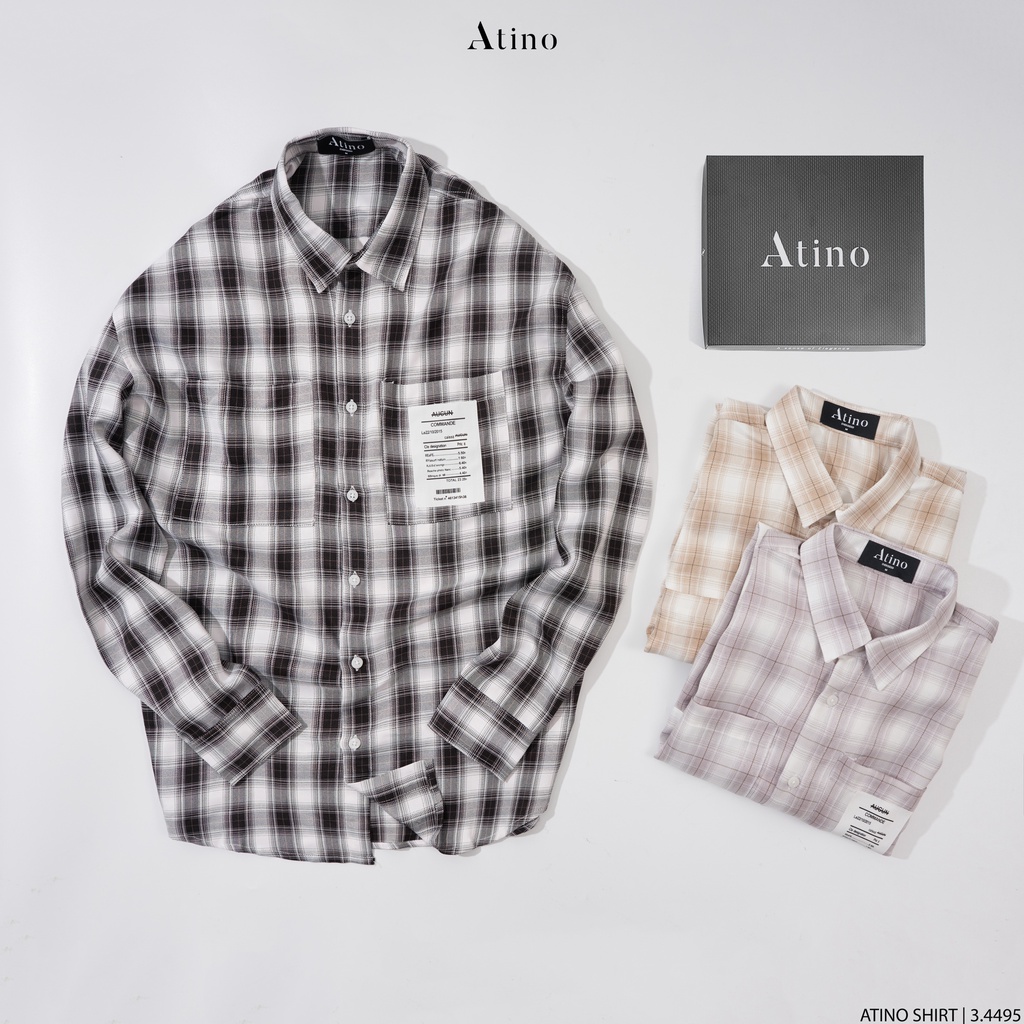 Áo Sơ Mi Dài Tay Nam Oversize Kẻ Caro ATINO Vải Cotton mềm mịn thoáng mát Form Oversize SM3.4495