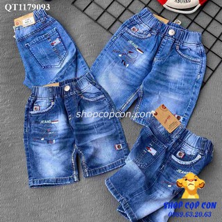 Quần jean lửng in chữ cho bé trai 22-36kg