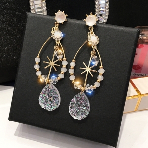Bông Tai Mạ Bạc 925 Đính Đá Opal Phong Cách Hàn Quốc