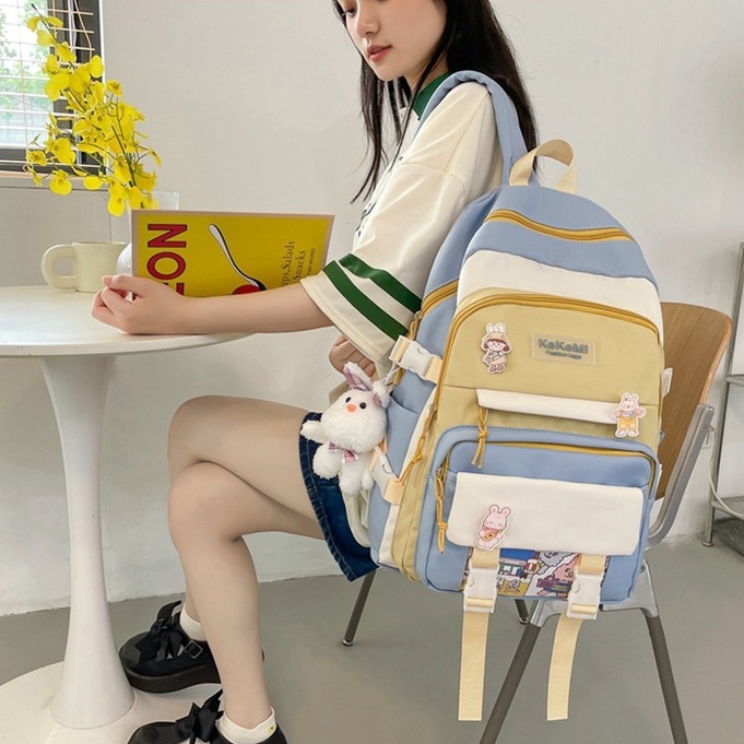 Balo nữ đi học đẹp thời trang dễ thương QITI cặp đi học nam nữ phong cách unisex chống nước