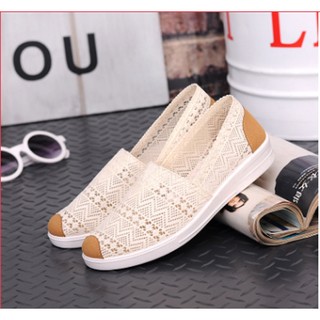 Giày Slip On Ren Lưới Nữ Đế Trắng