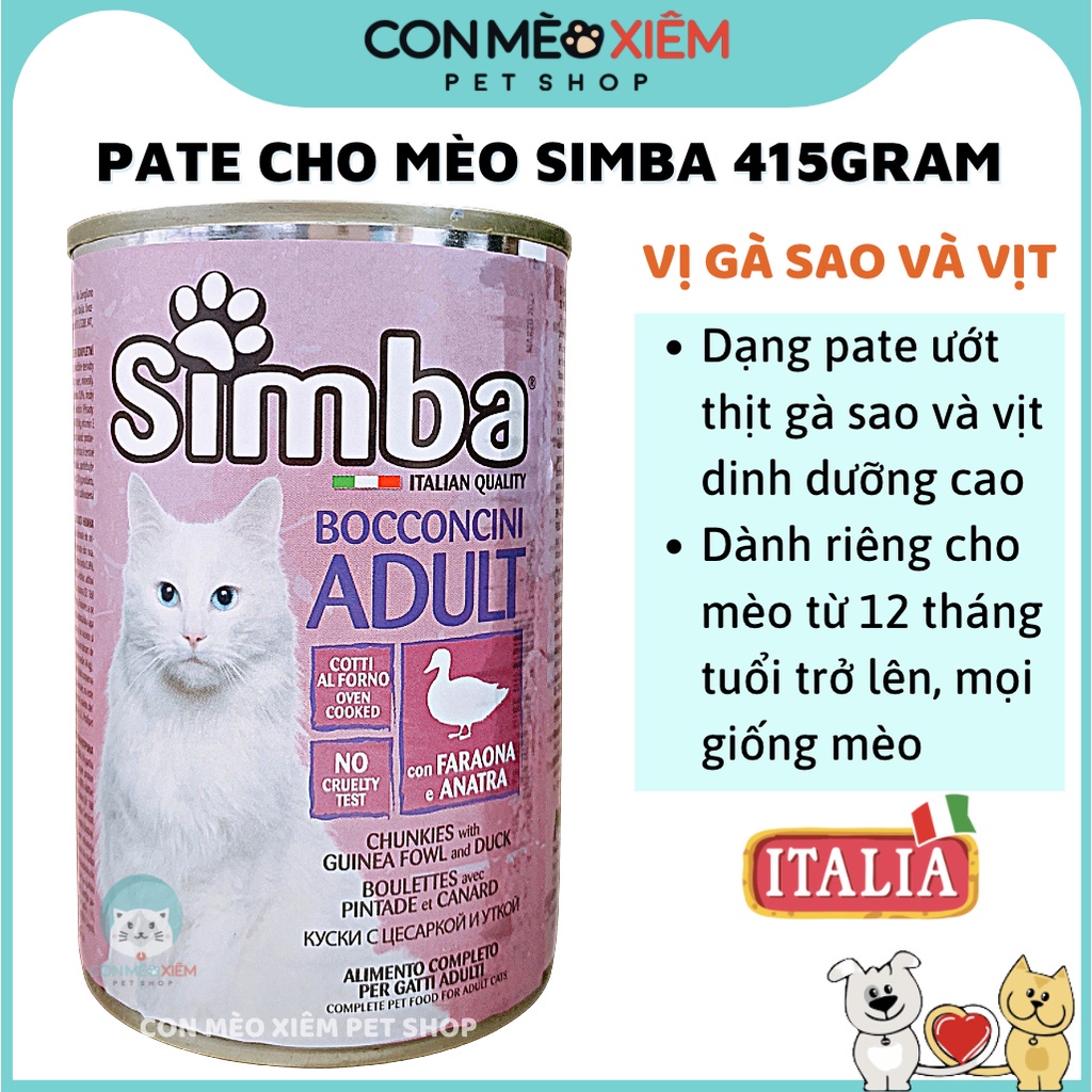 Pate cho mèo Simba italy 415g vị gà sao và vịt, thức ăn lon vị gà cá ngừ tăng cân mập mèo ốm còi Con Mèo Xiêm