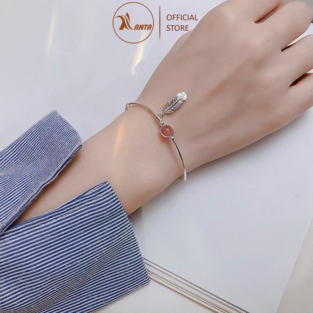 Lắc Tay Bạc 925 thiết kế chiếc lông vũ kèm hạt pha lê sang trọng phong cách Hàn Quốc ANTA Jewelry - ATJ7048