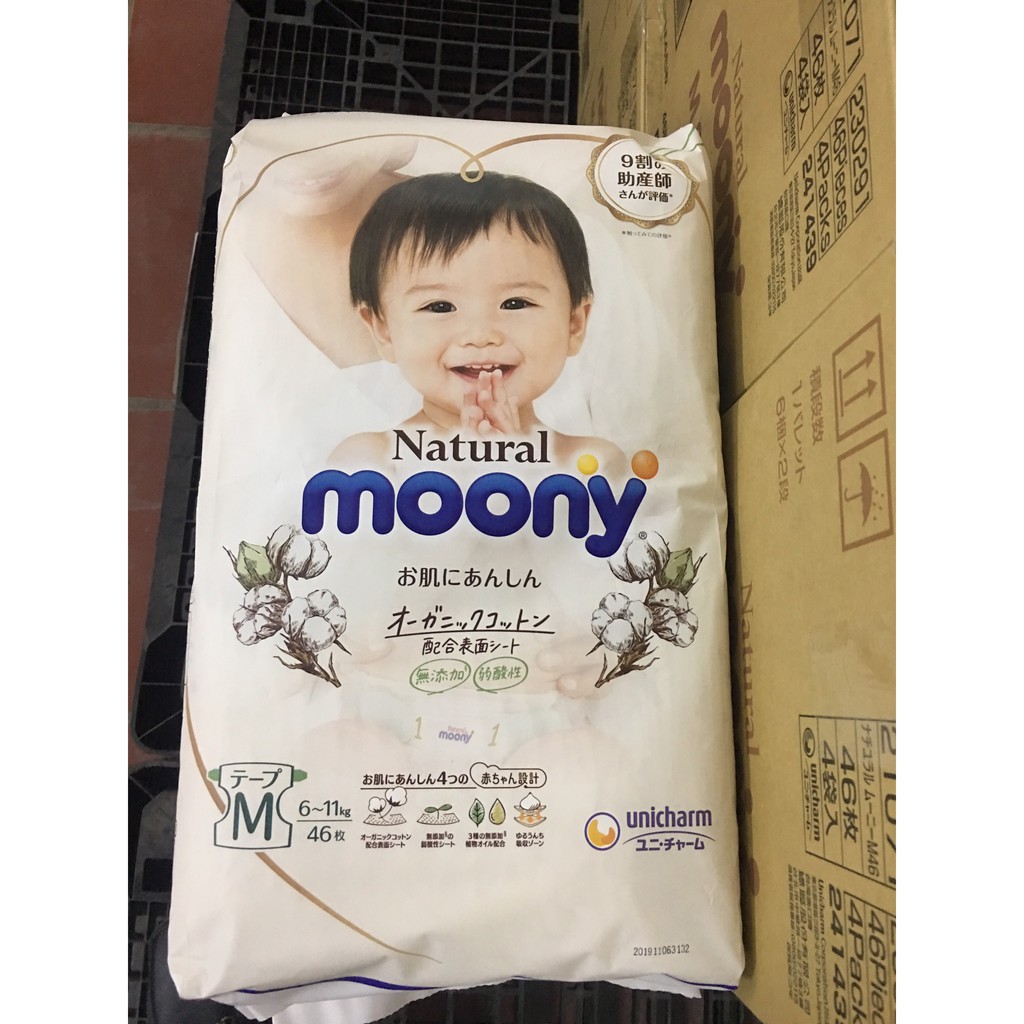 Bỉm dán/quần Moony natural NB63/S58/M46/L38/M46/L36/XL32