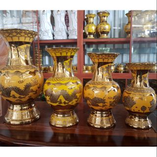 Bình hoa in rồng vàng 3D loại lớn cao 30cm