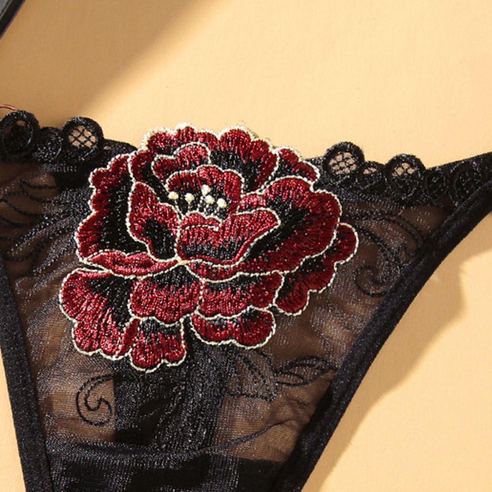 OCEANMAP Quần Lót Lọt Khe Thêu Hoa Thoáng Khí Màu Trơn Cho Nữ