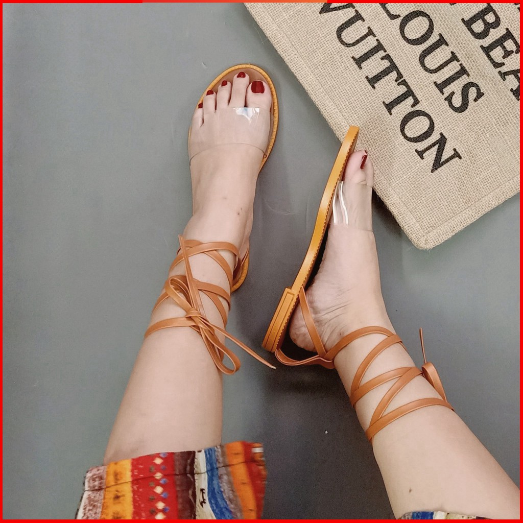 (CÓ SẴN) Giày sandal nữ cột dây chiến binh quai trong suốt đi biển mùa hè [FREESHIP]