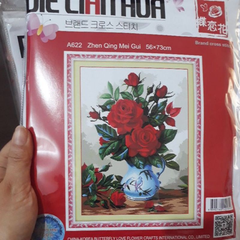 tranh thêu bình hoa hồng a622 (56×73)