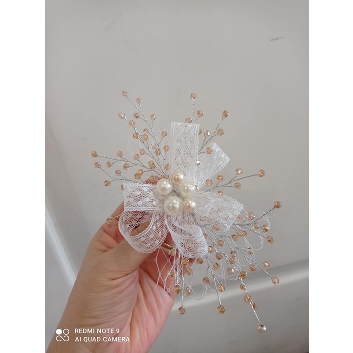 Bộ 3 cài hoa ren kết hạt pha lê mới về cực xinh, giá quá iu thương- giá 125k