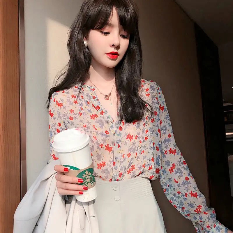 ✨Cổ Phiếu Sẵn Sàng✨ Áo Sơ Mi Vải Voan In Hình Cô Gái Thời Trang Mùa Xuân 2021