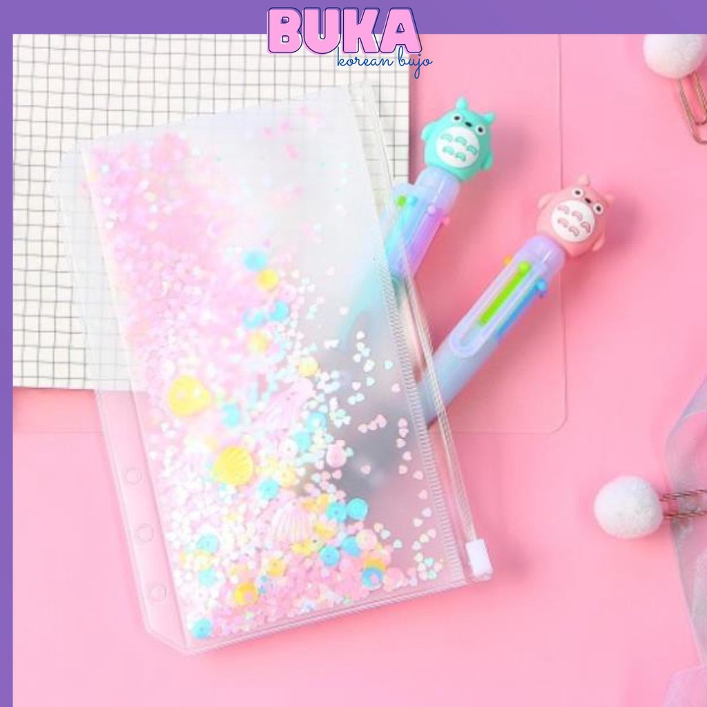 Túi zip A6- A6 mermaid kim tuyến lấp lánh phụ kiện sổ còng planner, Kingdecor