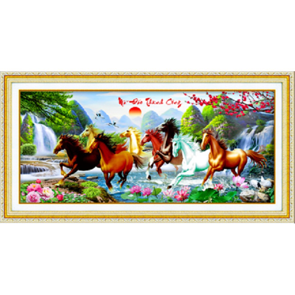  Tranh thêu chữ thập MÃ ĐÁO THÀNH CÔNG cành đào KT:160x65cm