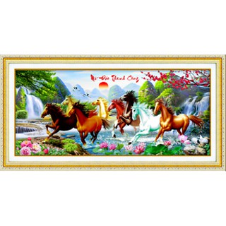 Tranh thêu chữ thập MÃ ĐÁO THÀNH CÔNG cành đào KT:160x65cm