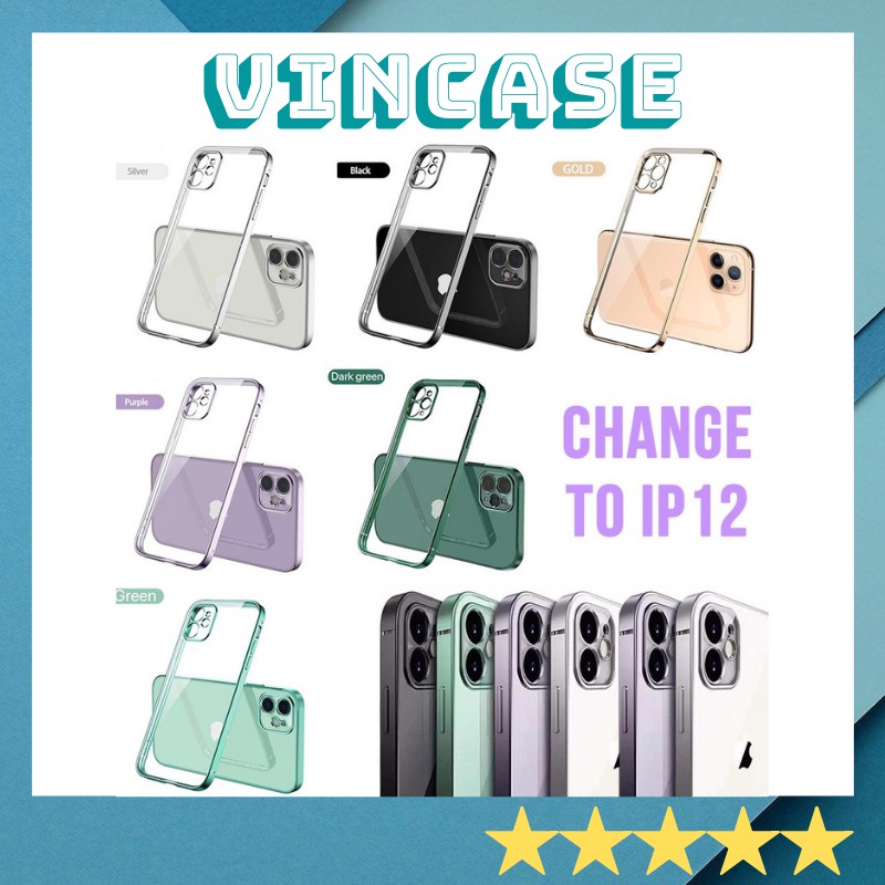 Ốp viền vuông iphone 12- Ốp lưng cạnh vuông MẠ ĐIỆN SANG TRỌNG 7plus/8plus/x/xs/xsmax/11/11pro/11promax/12/12promax