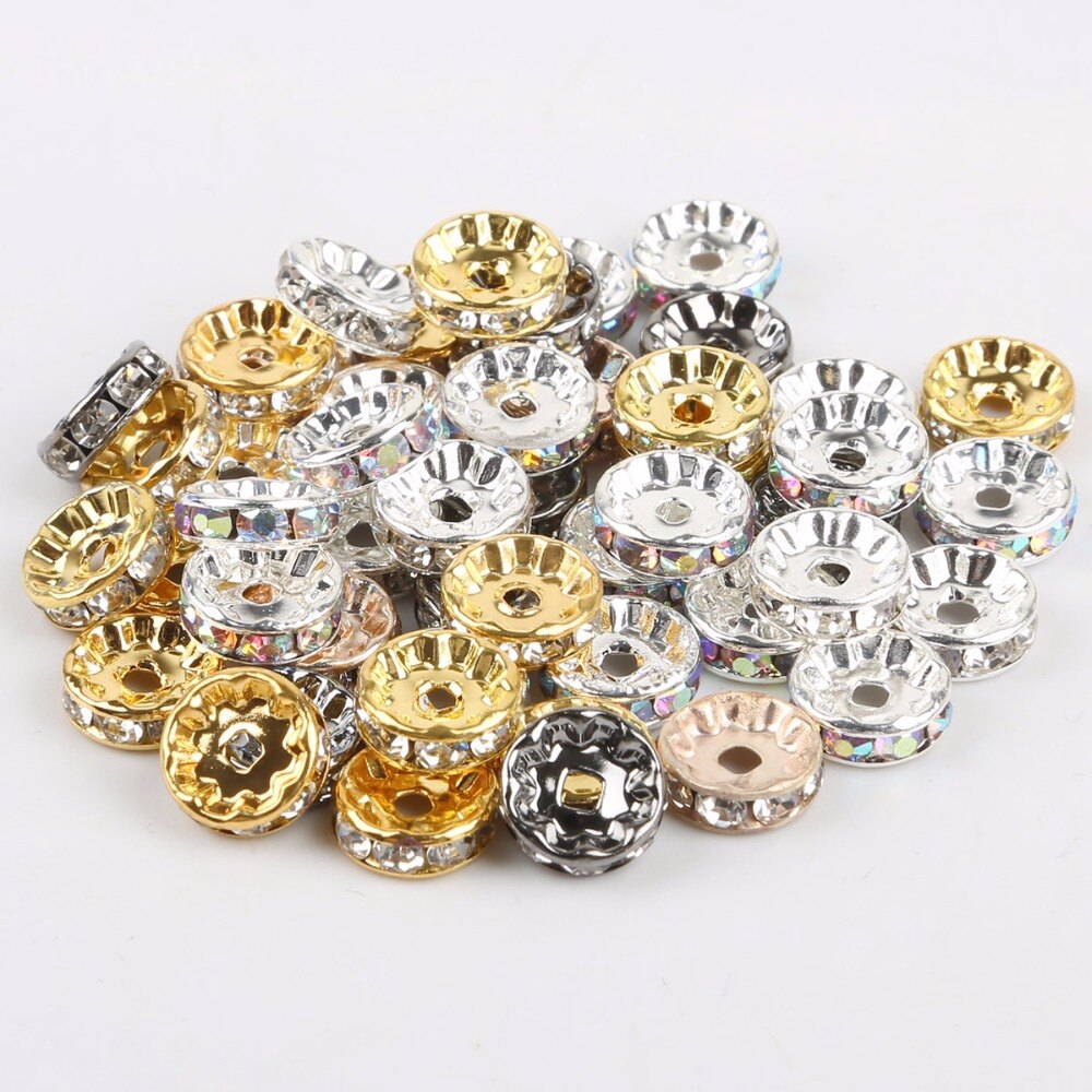 Hạt đá thạch pha lê kim loại bằng sắt đồng dùng làm vòng cổ/ vòng tay 4mm/6mm/8mm/10mm