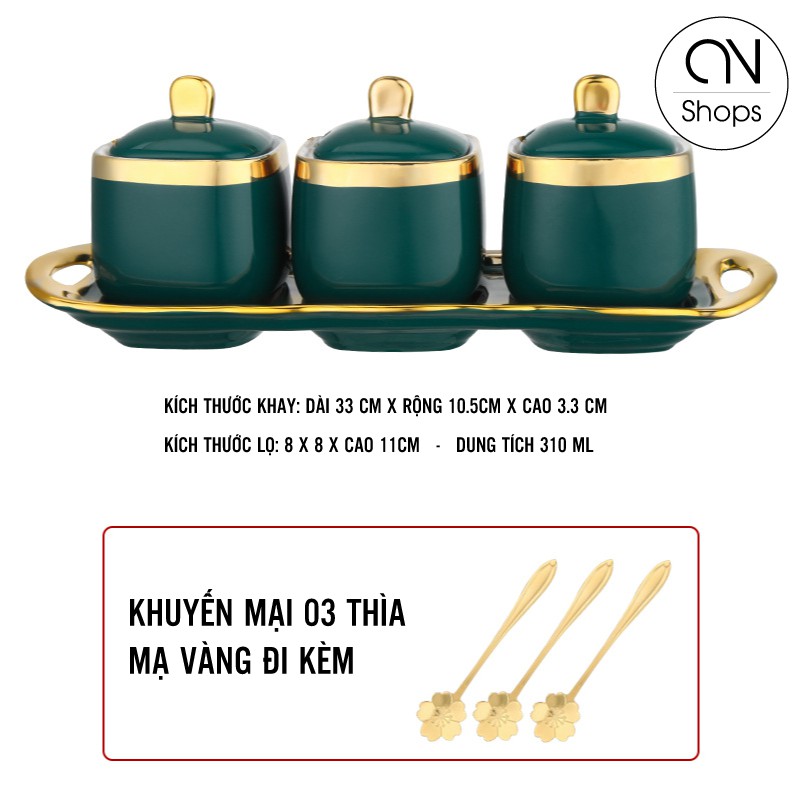 Bộ Đựng Gia Vị Nhà Bếp Bằng Sứ Xanh Lục Cao Cấp