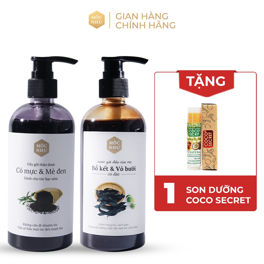 Combo 1 nước gội bồ kết &amp; 1 dầu gội cỏ mực Mộc Nhu (300ml/chai)