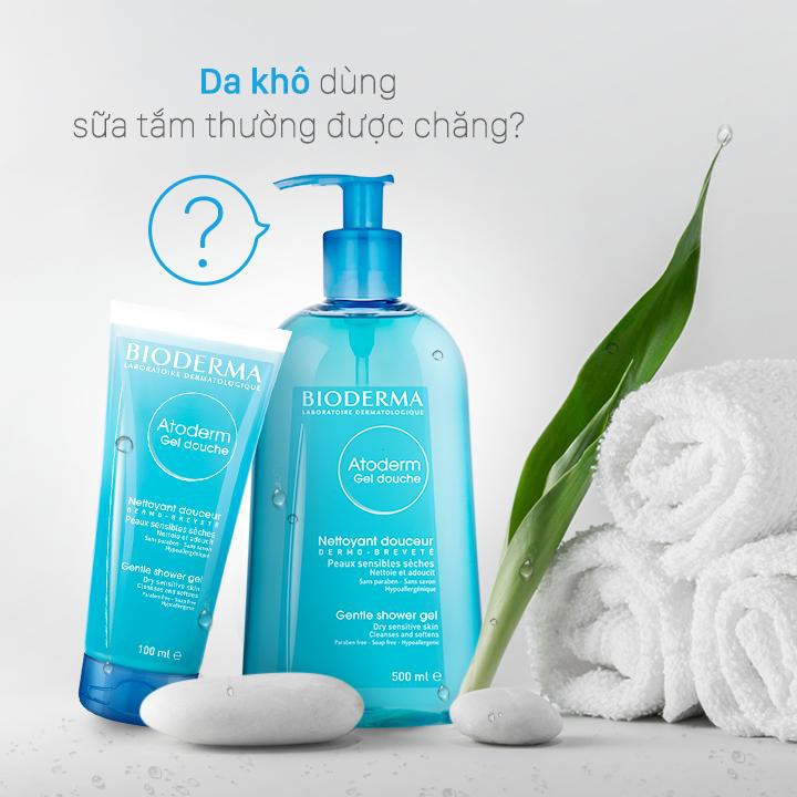 Sữa tắm dùng được cho trẻ nhỏ dành cho da khô nhạy cảm da bị chàm và da cơ địa Bioderma Atoderma Gel Douche 100ml