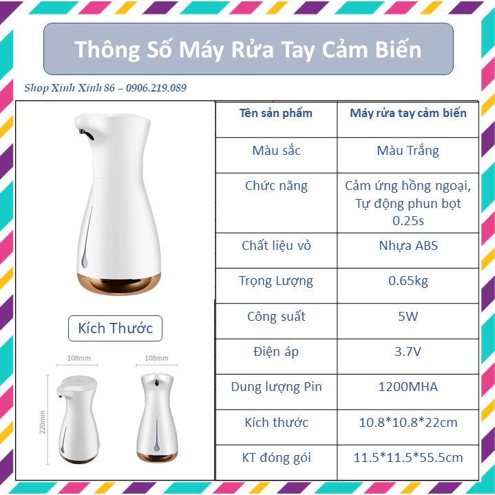 [MẪU MỚI - SẠC USB] Máy Rửa Tay Cảm Biến, Máy Rửa Tay Tạo Bọt Tự Động Dung Tích 500ml Cổng Sạc USB Cao Cấp