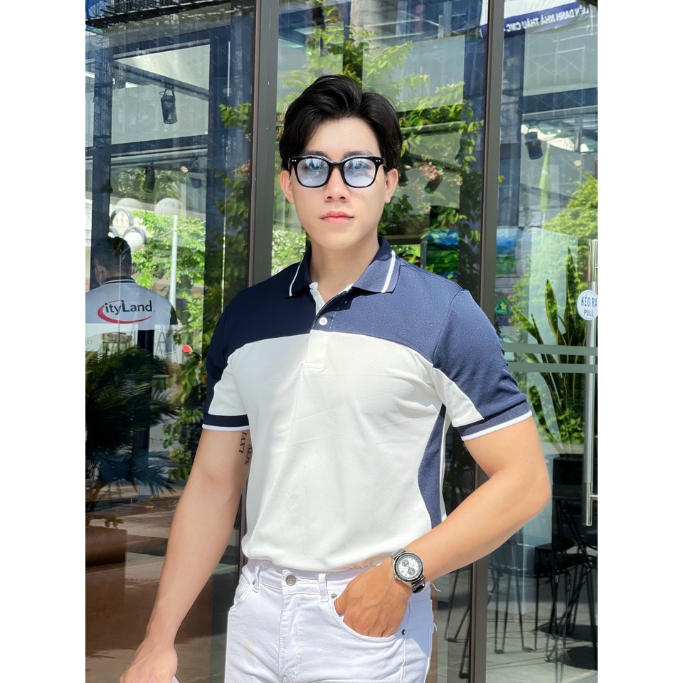Áo Polo nam, Áo thun nam cổ bẻ phố màu, vải Poly cá sấu thoáng mát