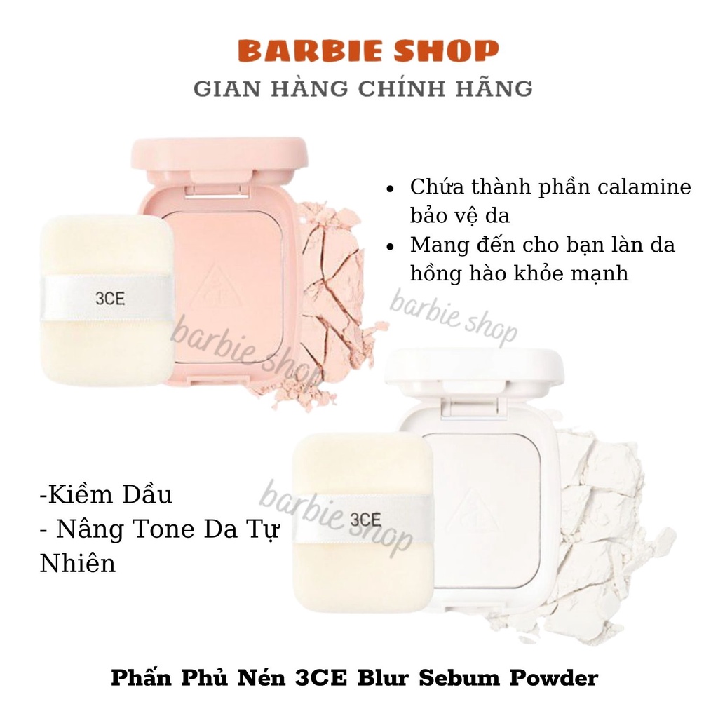 Phấn Phủ Nén 3CE Blur Sebum Powder Hộp Hồng + Trắng