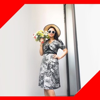 Đầm trung niên tay phồng dáng xòe thiết kế tôn dáng big size