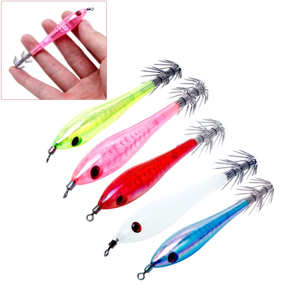 Set 5 Mồi Câu Cá Giả Dạ Quang Dạng Mực Cứng 10cm