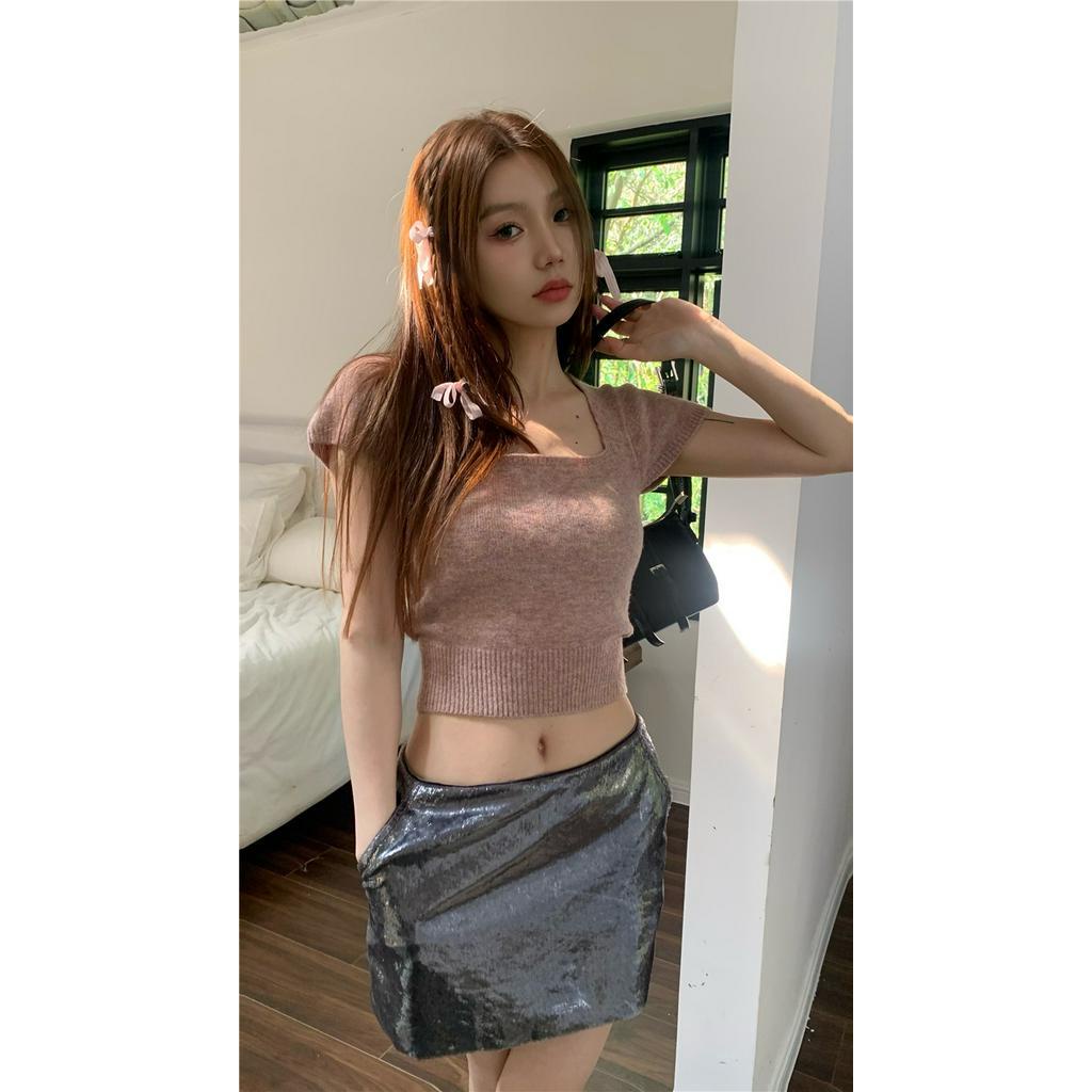 Áo Dệt Kim Cổ Vuông Ngắn Tay Thời Trang Sành Điệu 63328