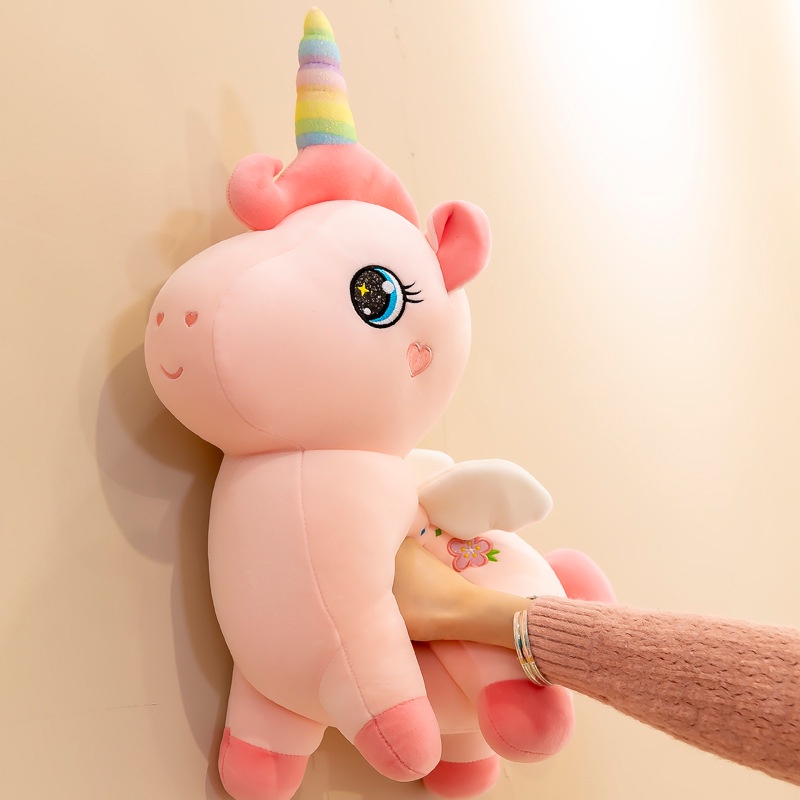 Gấu bông kì lân Unicorn thêu hoa màu hồng dễ thương kích thước 32-40-50-70cm NEOCI