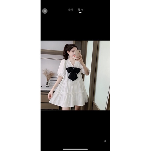 Đầm babydoll đính nơ ❤️váy xoè xếp tầng cổ v ❤ ulzzang chất thô mềm