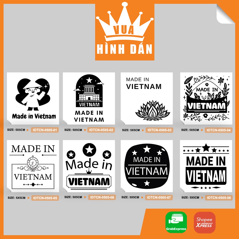 Set 50/100 sticker MADE IN VIETNAM (5x5cm) - tem dán gói hàng, sản phẩm dành cho shop (1.045) Vua Hình Dán