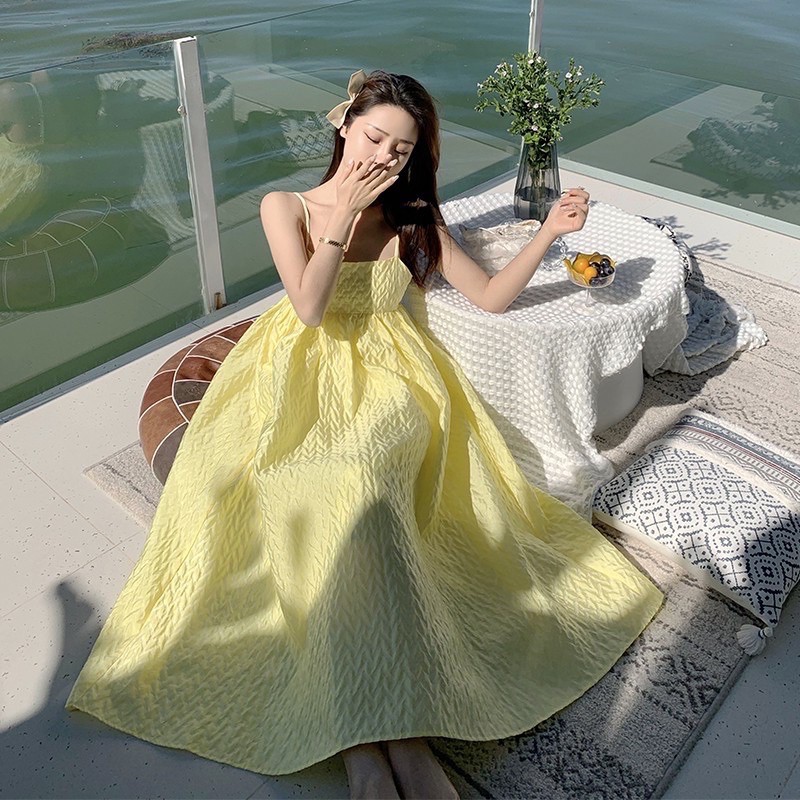 Váy đi biển đẹp 2 dây maxi phong cách ulzzang dáng rộng