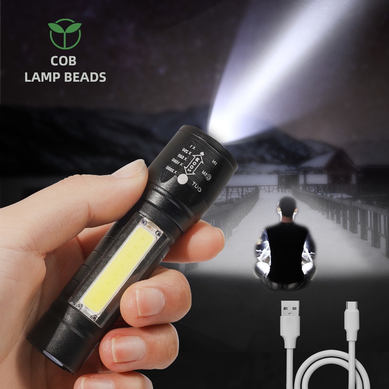 Đèn Pin LED T6 COB 4 Chế Độ Sáng Chống Nước Có Thể Sạc Lại Bằng Cổng USB
