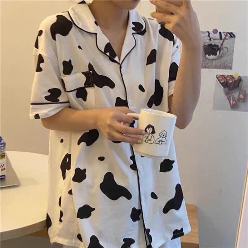 [GIÁ HUỶ DIỆT] Set Bộ Bò Sữa-Bộ Pijama Bò Sữa Ngắn Tay Cute Hot Trend 2021 - Set Pizama Hình Bò Sữa (có ảnh thật)