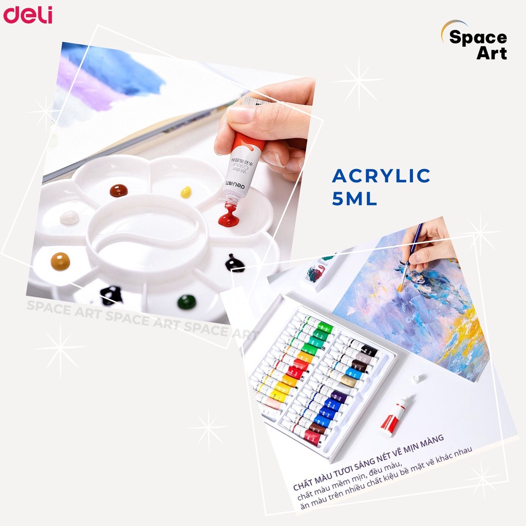Màu Vẽ Acrylic Dạng Tuýp 5ml Chuyên Nghiệp DELI vẽ vải vẽ giày
