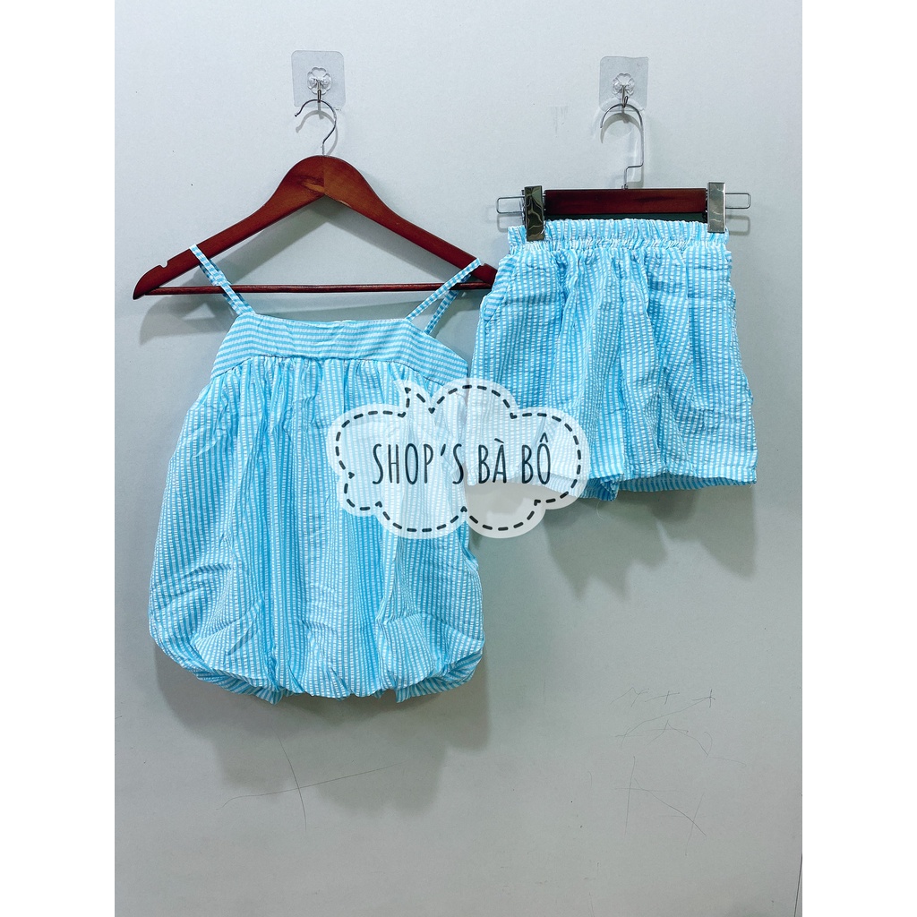 Set áo bí hai dây, sọc caro, quần short có túi cho nữ mặc đi chơi, form siêu đẹp