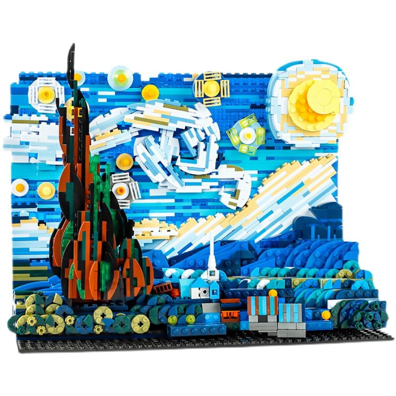 Lắp ráp Starry Van Gogh Pixel Painting World Masterpiece DK3001 Bầu trời đầy sao của Van Gogh có đèn led