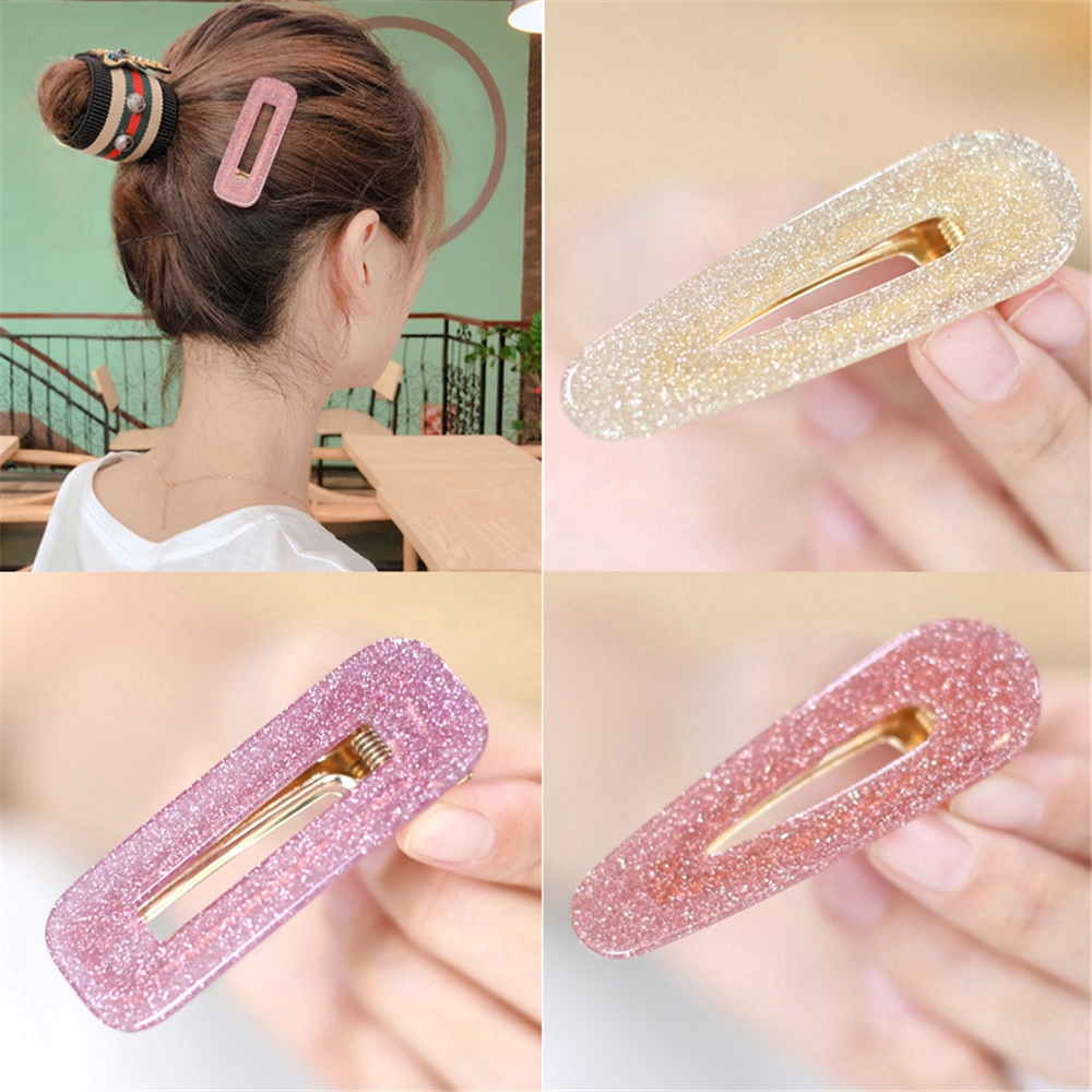 Kẹp tóc bằng nhựa hình giọt nước/hình chữ nhật xinh xắn cho nữ