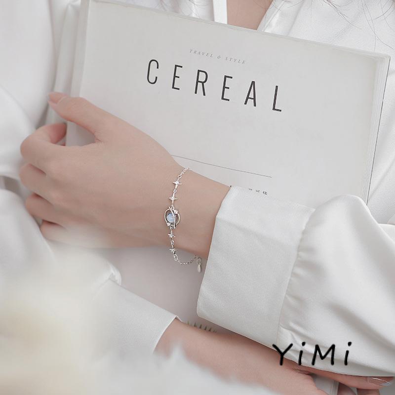 Vòng Tay Bạc Đính Đá Pha Lê Xanh Lam Hình Chìa Khóa Bụng Cho Nữ