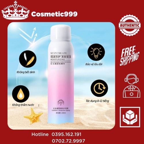 auth 100% xịt chống nắng maycreate 150ml chống nắng cấp ẩm nội địa trung