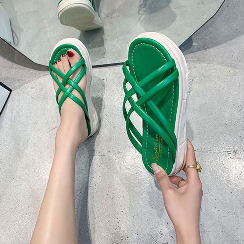 Dép Sandal Đế Dày Quai Đan Chéo Phong Cách Roman Thời Trang Đi Biển Mùa Hè Hàng Mới Dành Cho Bạn Nữ