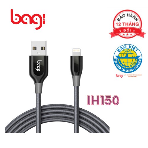 Cáp sạc điện thoại BAGI cho iphone, ipad IH150 dài 1,5m bảo hành chính hãng 1 ĐỔI 1