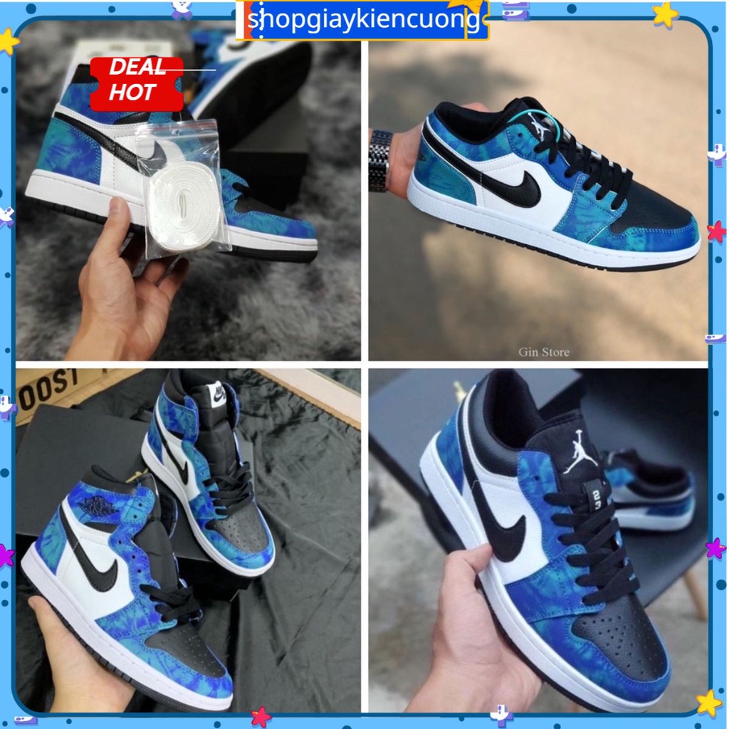 -shopgiaykiencuongGiày thể thao Jordan cổ cao cổ thấp xanh loang nước biển, giày sneaker JD1 Tie Dye cao cổ thấp cổ na