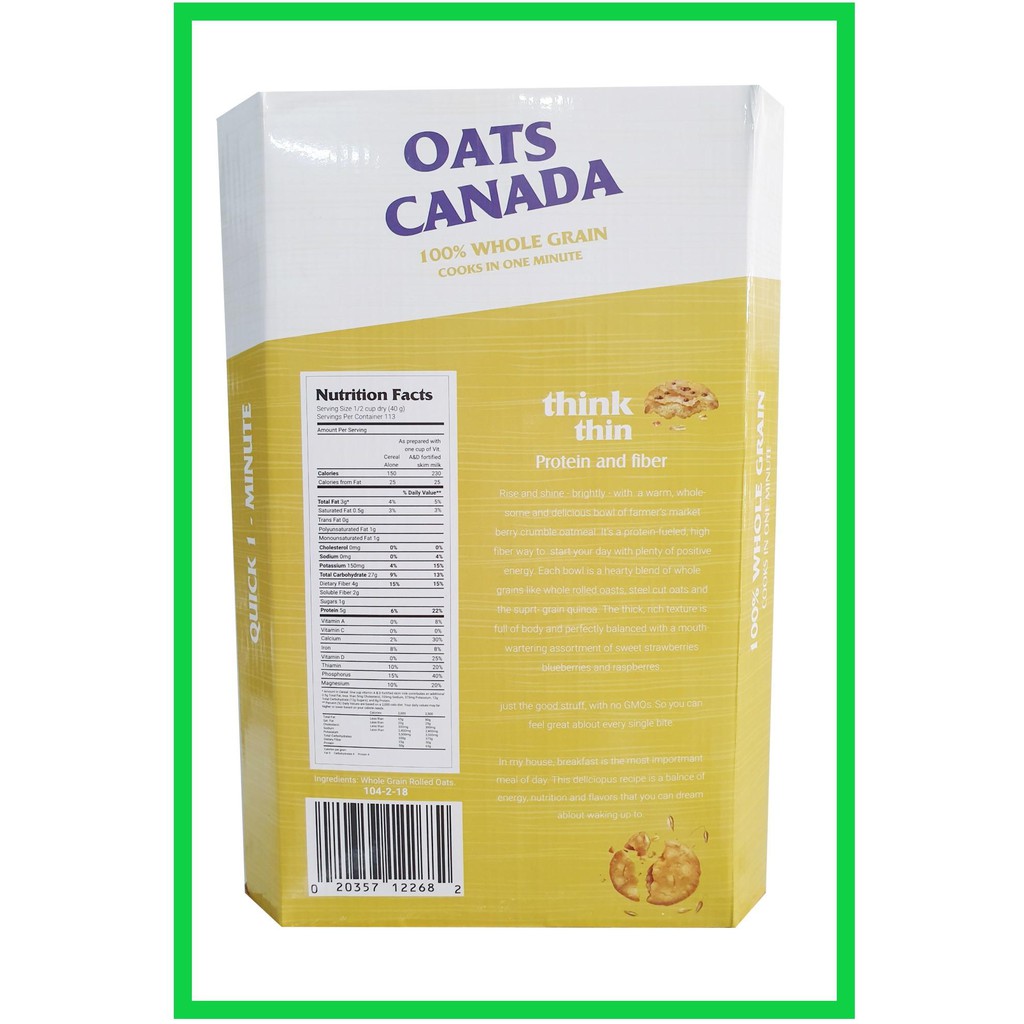 Hạt Yến Mạch ( Oats Canadian ) 100% Hàng Chính Hãng Thùng 4,52 kg - Hạt vỡ