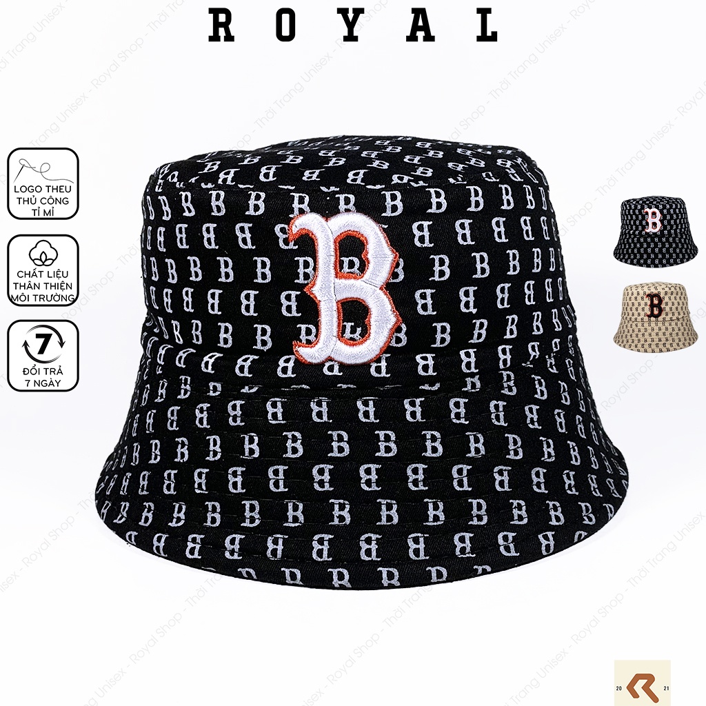 Nón bucket mlb monogram boston mũ bucket b vải kaki cotton - Royal Shop