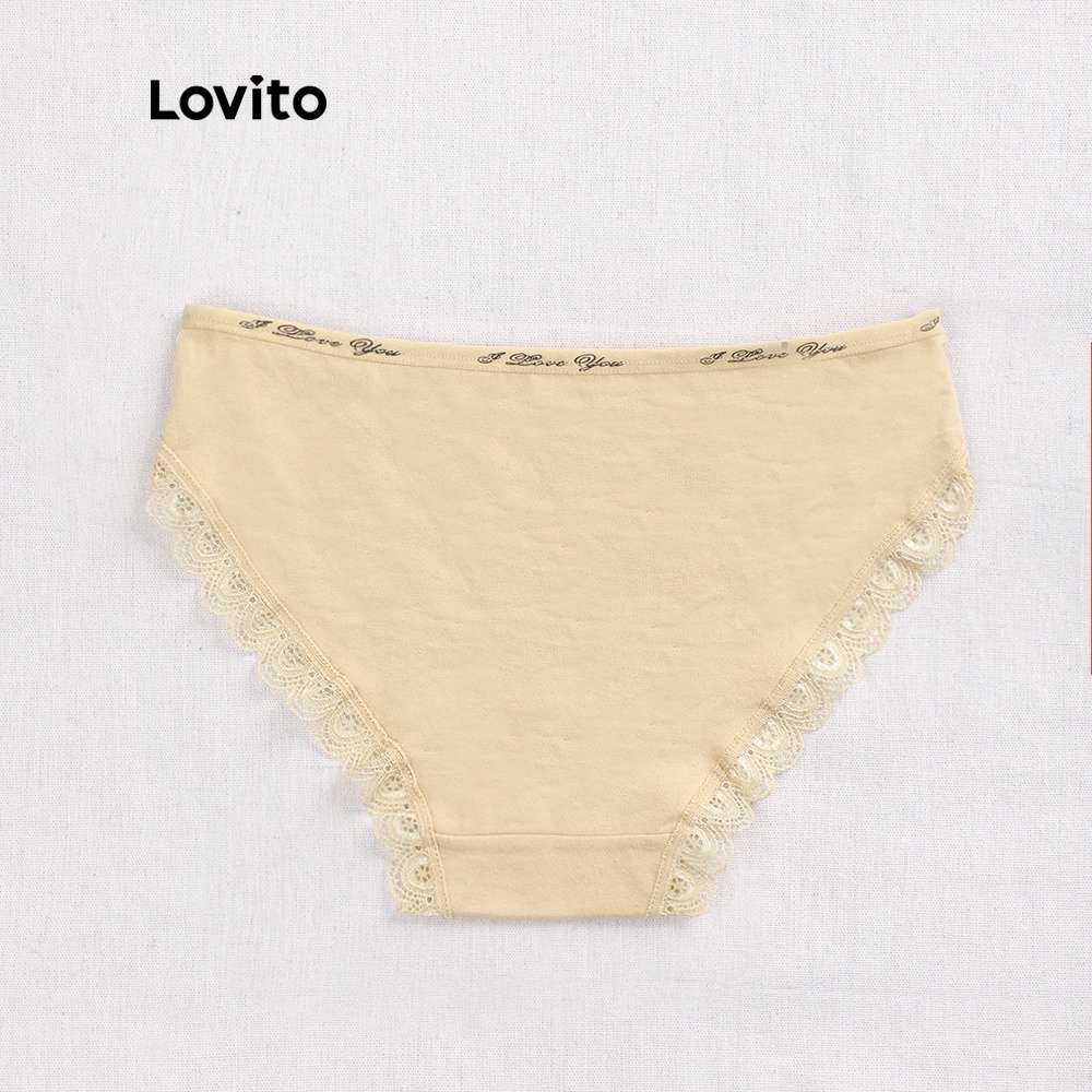 Quần lót Lovito phối ren in chữ đơn giản L00305 (hồng/vàng/đỏ)