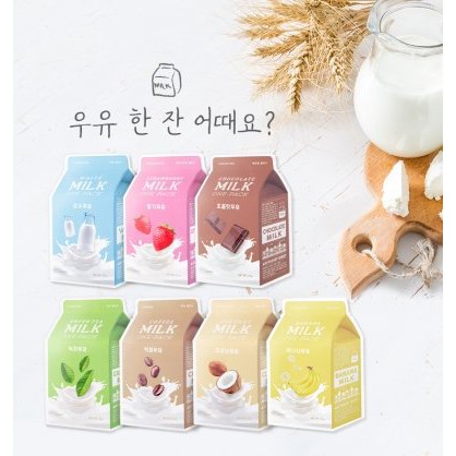 Mặt Nạ Dưỡng Trắng Da Chiết Xuất Sữa Tươi & Trái Cây A'pieu Milk One-Pack 21g (100% Korea)