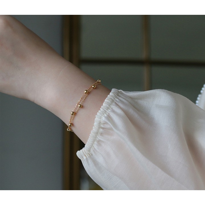 Lắc tay nữ titan bi tròn 2 tầng cách điệu siêu đẹp, bền màu, hợp thời trang