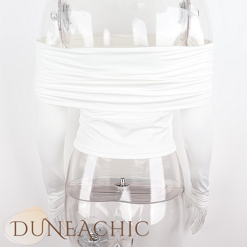 DUNEA Áo kiểu tay dài trễ vai màu trơn phong cách đường phố cho nữ